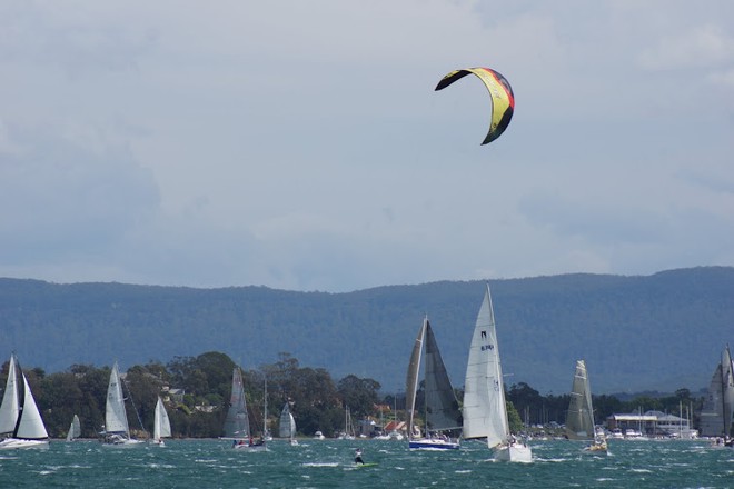 2012 Heaven Can Wait startline, see Kite surfer in lead © Greg Dickins